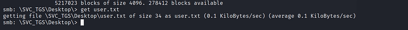 Figure 11. Locating the user flag on the SVC_TGS Desktop.