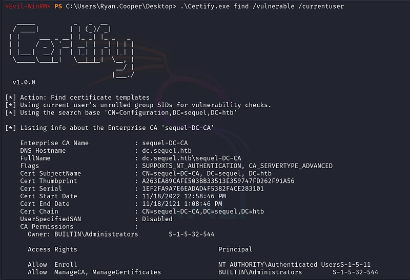 Figure 21. Certify enumerating vulnerable certificate templates.