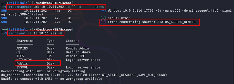 Figure 3. Enumerating SMB shares anonymously; the Public share is accessible.