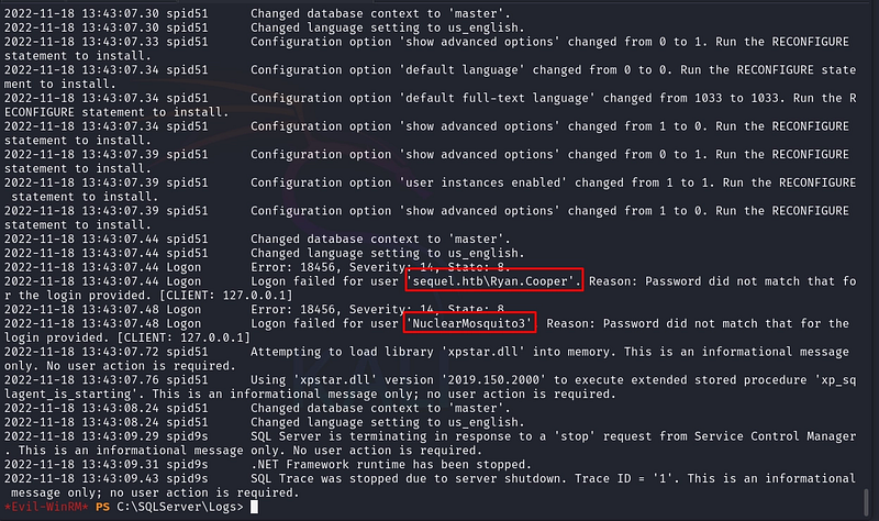 Figure 14. The error log leaks Ryan.Cooper’s password, entered into the username field on a failed login.