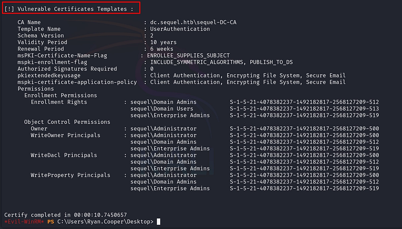 Figure 22. The vulnerable UserAuthentication template and its dangerous attributes.