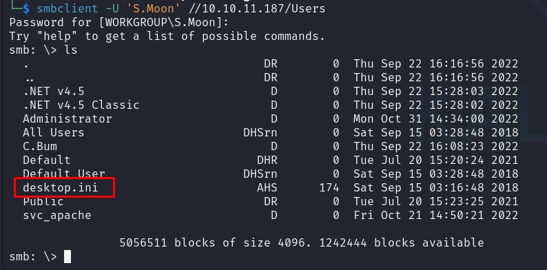 Browsing the Users share with smbclient.