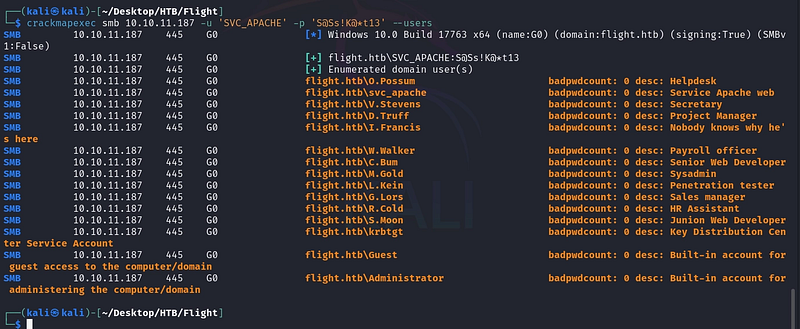 Enumerating domain users (saved to users.txt).