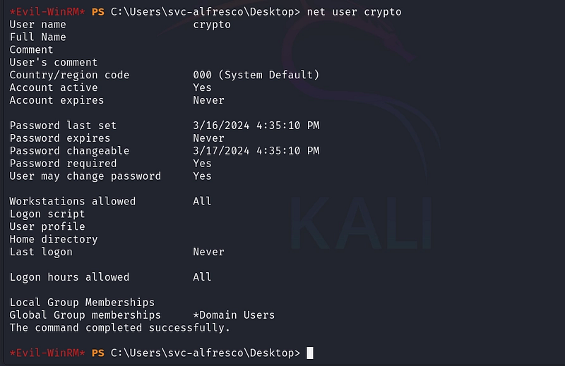 Figure 17. Confirming the new account was created in the domain.