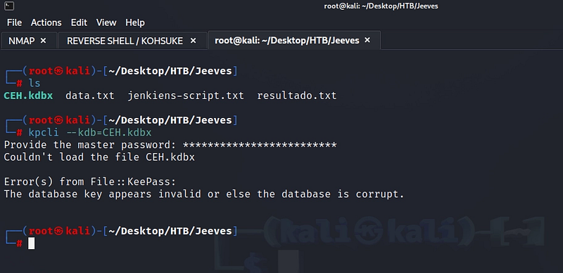 Figure 13. kpcli prompts for the master password we don’t yet possess.