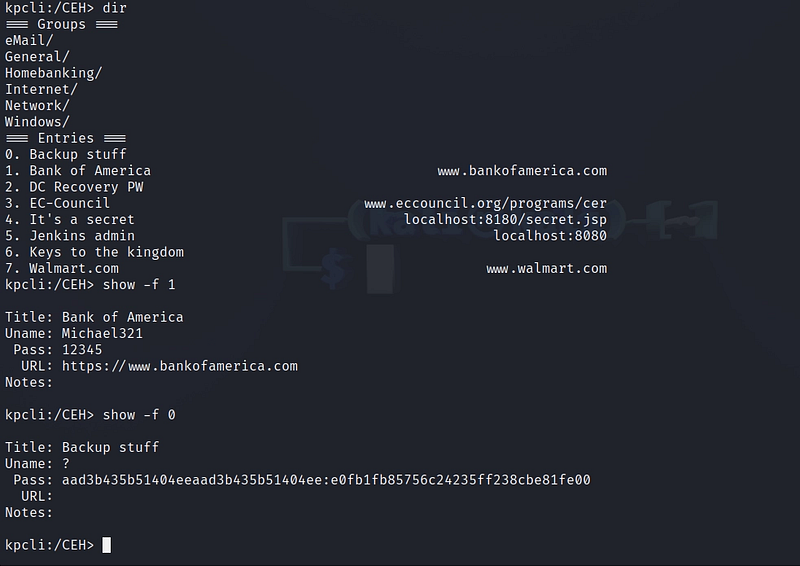 Figure 18. A stored vault entry revealing the Administrator’s NTLM hash.