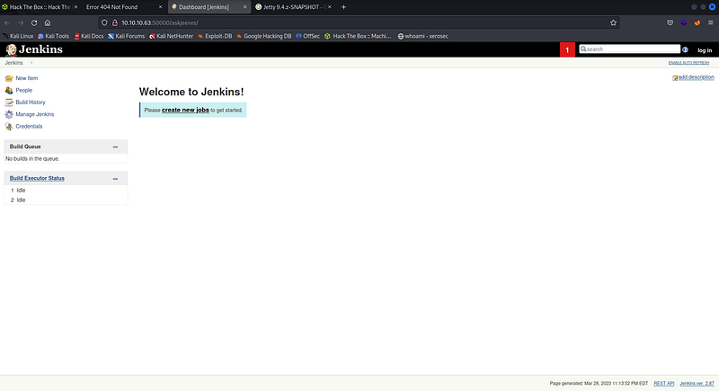 Figure 7. The exposed Jenkins instance, fully accessible without authentication.