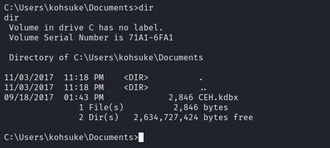 Figure 10. A KeePass database (CEH.kdbx) discovered in the user’s Documents folder.