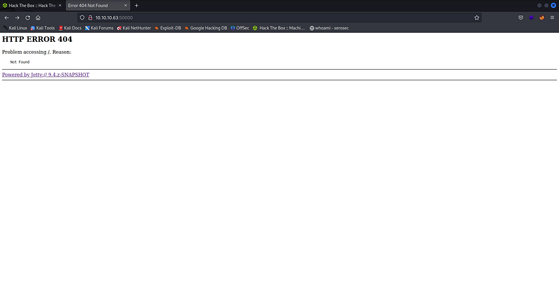 Figure 4. The service on port 50000 shows no obvious content at its root.