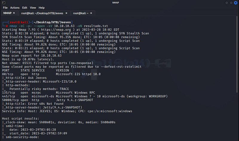 Figure 1. Full nmap scan revealing the open ports and services on the target.