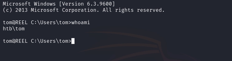 Figure 15. Authenticating over SSH as tom with the recovered credentials.