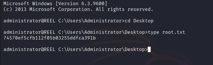 Figure 28. Operating as Administrator and capturing the root flag.