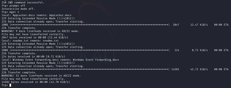 Figure 3. Recursively downloading all files from the FTP server.