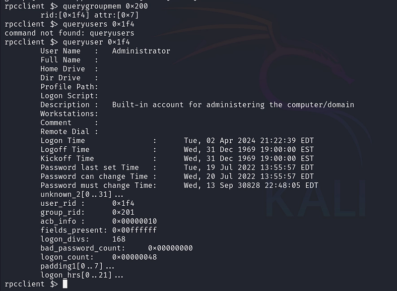 Querying user details over RPC.