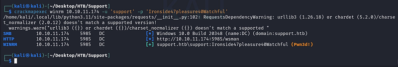 CrackMapExec confirms WinRM access with (Pwn3d!).