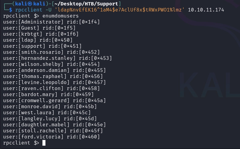 Authenticated rpcclient session as ldap.