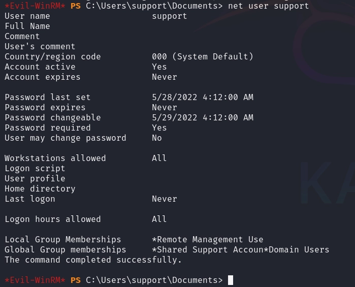 net user support: membership in Shared Support Accounts