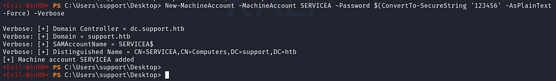 Creating the SERVICEA$ machine account with a known password.