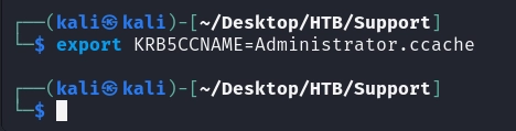Exporting the forged ticket for Kerberos authentication.
